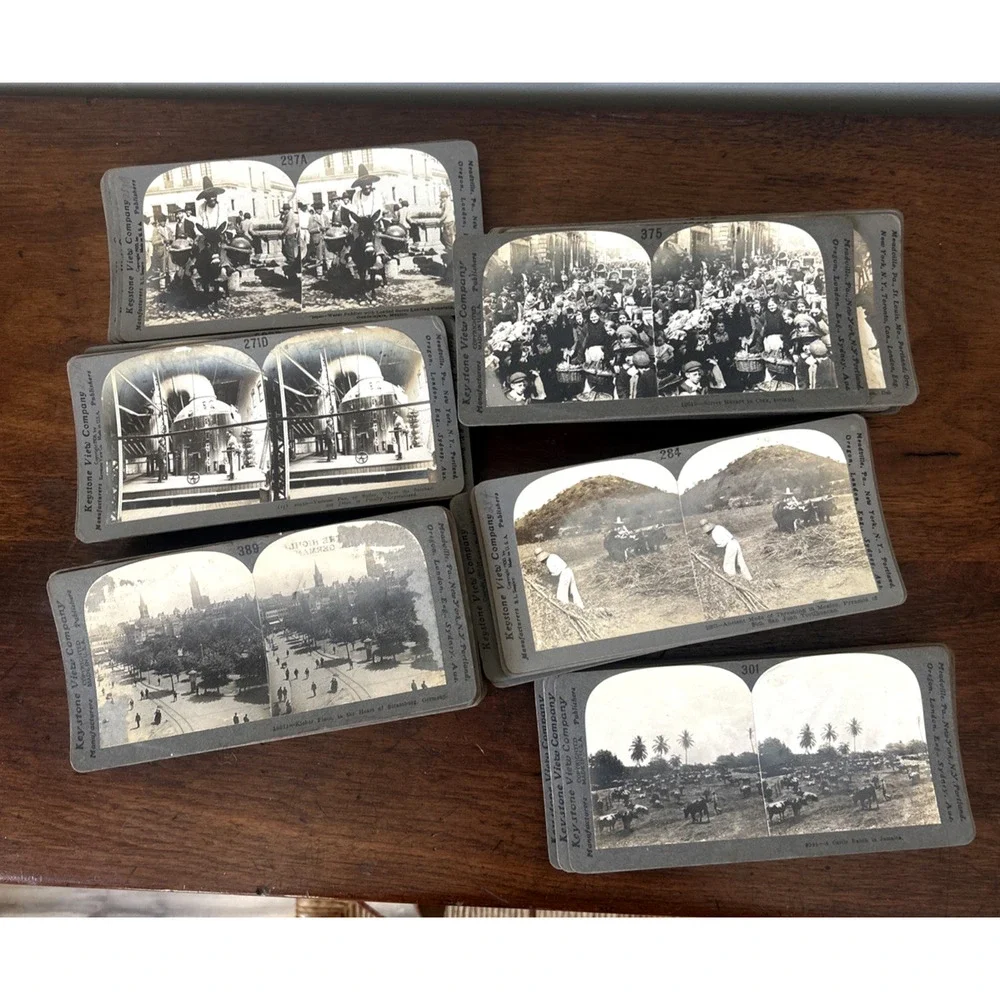 Antique c1900 Keystone Stereoscope Viewer 120+ Stereoview Photo Cards World